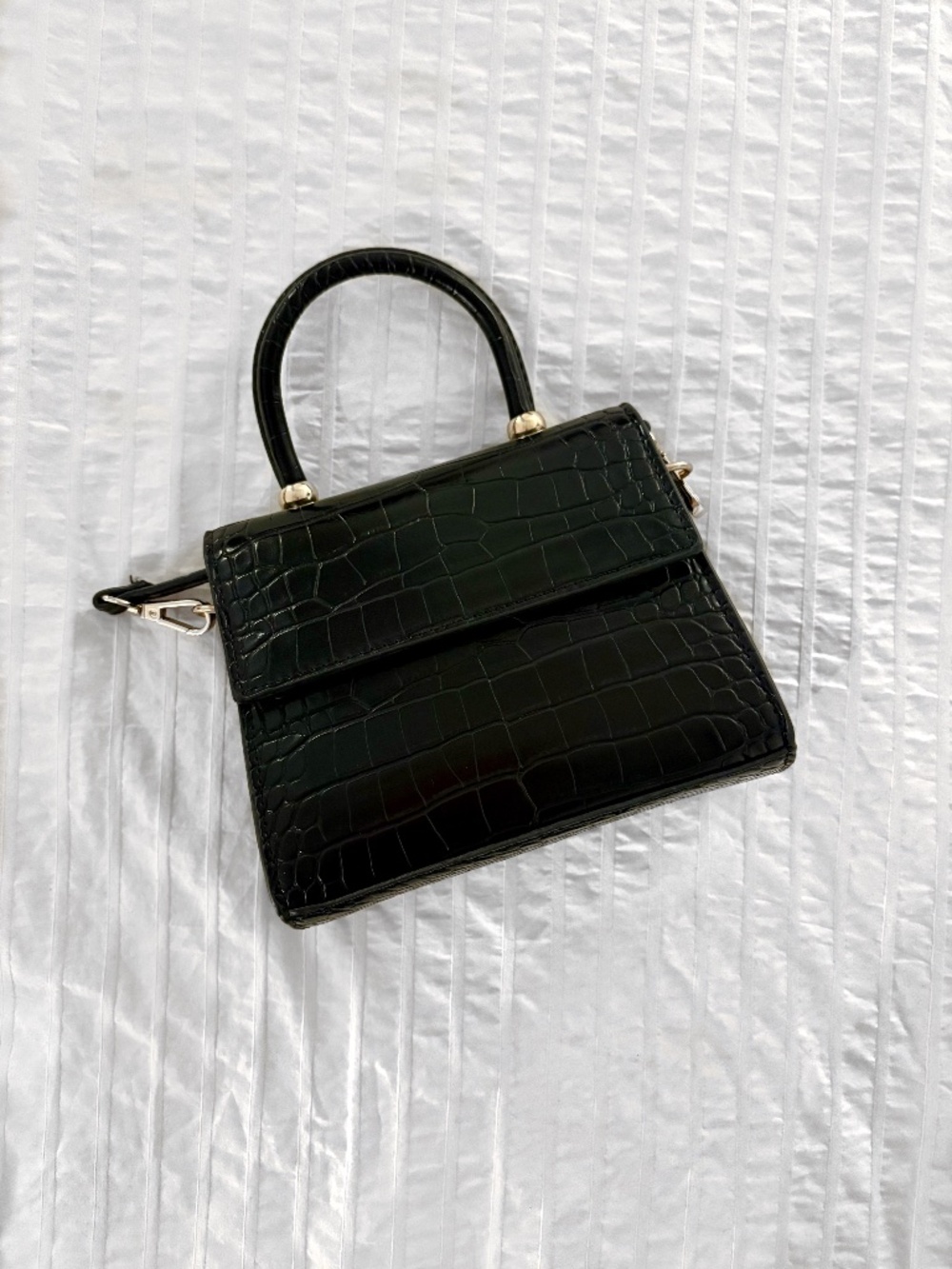 Mango Black Croc-Effect Mini Bag